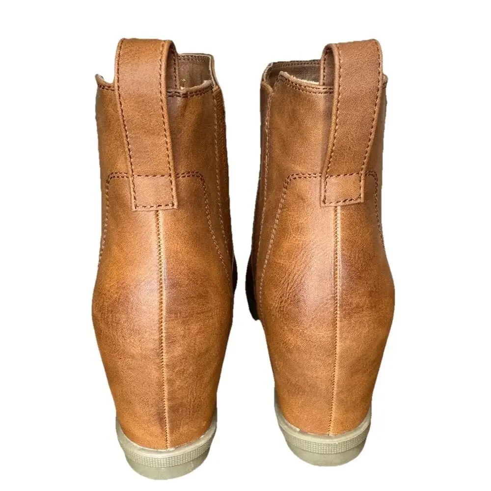 Athlefit Tan Sawtooth Boots Womens 7 M Brown Hidden Wedge Comfort Ankle Booties